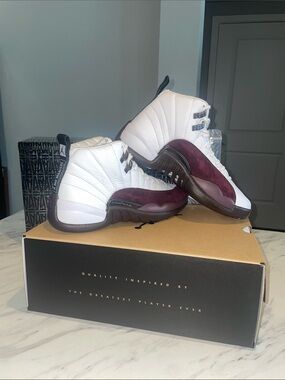 Jordan White and Burgundy High-Top Sneakers